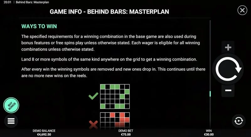 Behind Bars Masterplan – võiduliinide ja kombinatsioonide kokkuvõte
